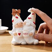 cheap Valentine's Day-Valentine's Day Gnome Resin Figurine – Cute Cartoon Coffee Elf Statue, Hand-Painted Desk Decor, Pink Room Ornament for Shelf Display, Wedding Anniversary Party Decorations, Funny Gifts Home Decor