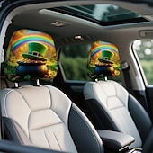 baratos Capas de Sofa-2 capas de encosto de cabeça para carro com trevo verde | compatíveis com todos os veículos, pretas &amp;Adesivo para carro com estampa de trevo verde, design plano 2D, poliéster, fácil instalação -