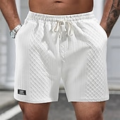cheap Casual Shorts-Men's Summer Shorts Beach Shorts Casual Shorts Textured Shorts Jacquard Drawstring Elastic Waist Plain Comfort Breathable Above Knee Daily Outdoor Holiday Vacation Casual Black White Micro-elastic