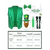  Мужской костюм лепрекона на День Святого Патрика – зеленая шляпа, жилет, борода, носки и аксессуары для праздничных торжеств.