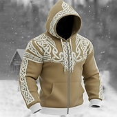 economico Pattern 3D-Per uomo Illusione ottica Stampa 3D Celti Felpa con Cappuccio Giacca di pelle Felpa Vichingo Fantasia Stampa su tutta la superficie Manica Lunga Con cerniera Abbigliamento casual alla moda Vacanza