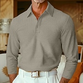  Herren Waffel-Poloshirts Textur Straße Lässig Revers Langarm Basic Modern Einfach Texture Knöpfe Frühling Herbst Ganzjahres Normale Passform Blau grau Schwarz Weiß Gelb Rot Grau Waffel-Poloshirts