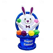 abordables Luces de paisaje-Decoración inflable de Pascua con luces LED, cesta de flores, conejito, huevo de Pascua, 1,2 m/4 pies, para interiores y exteriores, patio, jardín, césped, fiesta, decoración, luces, accesorios
