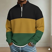 baratos Polo Geométrico Masculino-Homens Riscas Pólo Manga Longa Colarinho Clerical Roupa Esportiva Férias Roupa Esportiva Casual / Diário Impressão 3D Bloco de cor Primavera Outono Azul Preto Azul Marinha