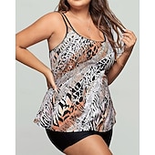 abordables Surf Tankinis &amp; Bikinis-Femmes Maillot de bain 2 Pièces Tankini grande taille Tropical Ultra Léger (UL) Contrôle du ventre Élastique Sans manches Maillot de Bain Surf Plongée en apnée Été