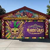 baratos Banners de Garagem e Porta-Carnaval Tampa da porta da garagem Grande pendurado Máscara Pena Luxo 3D De Festa Exterior Fundos de fotografia Porta de Entrada Baile de Máscara Decoração de casa