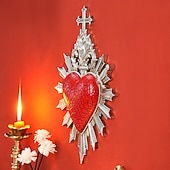 זול פסלי קיר-לב קדוש עם חץ לוהט לקישוט קיר, קישוט תלייה דתי בעבודת יד משרף, קישוט קיר רקע בסגנון אירופאי לבית, מלון &amp;אבזרי צילום