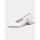 baratos Mãe da Noiva/Namorado-Sapatos de salto bloco com bico fino em cetim rosa claro para mulheres - elegantes sapatos de festa com detalhes florais e cristais, perfeitos para a mãe da noiva ou para um casamento urbano