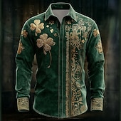 cheap St. Patrick's Day Shirt-St. Patrick's Day Men's Four Leaf Clover Shamrock Celtic Art Shirt Button Up Shirt Long Sleeve Vintage Retro Holiday Spring Fall Turndown 3D Print Linen Like Shirt Green 1# Dark Red Green Dark Blue