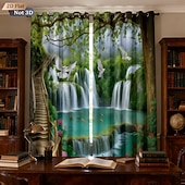 Недорогие Шторы и портьеры-Комплект из 2 предметов, перфорированные затемняющие шторы с 3D-печатью для ландшафтного дизайна, утепления, для комнаты отдыха на открытом воздухе и балкона