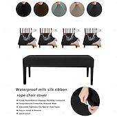 abordables Dining Chair Cover-Solid Color Elastic 75D Milk Silk Waterproof Bench Cover with Rope, Universal Set for Dustproof Stool and Ottoman Protection
