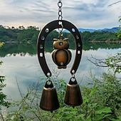 cheap Wall Sculptures-A Lucky Horseshoe Owl Wind Chime, Outdoor Iron Art Love Wind Chime, Vintage Horseshoe Design, Valentine's Day Iron Nail Wind Chime Home Decoration for Good Luck in Love, Perfect Garden Ornament