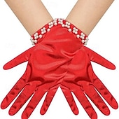 baratos Luvas-Terilene Até o Pulso Luva Elegante / à moda Com Perola Imitação / Cor Pura Luvas de Festa / Casamento