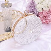 cheap Wallets-Women's Wallet Evening Bag Evening Bag Coin Purse Leather Party Wedding Party Pearls Solid Color Gold / White Almond