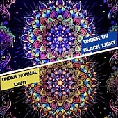 halpa Blacklight -kuvakudokset-mustavaloinen mandala-gobeliini, uv-reaktiivinen psykedeelinen neongobeliini, hippi-intialainen boheemi seinävaate, esteettiset kukkakuvioiset seinävaatteet makuuhuoneeseen