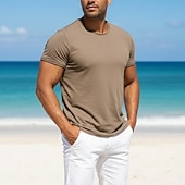 preiswerte Baumwoll-Leinen T-Shirts-Herren T-Shirt T-Shirt aus 100 % Baumwolle Kurze Ärmel Rundhalsausschnitt Sommer Frühling &amp; Herbst Einfach Texture Mode Designer Basic Klassicher Stil Lässig Urlaub Straße Blau Schwarz Weiß Top