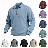 abordables Sweat-shirts basiques-Homme Sweat-shirt Sweat-shirt gaufré Sweat à capuche Sweat-shirt quart de fermeture éclair Rouge vin Col montant Uni Texturé Occasionnel Quotidien Sport &amp; Loisir Streetwear Frais Vêtements de sport