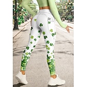  St. Patrick Women's pilates leggings fitness pants Gym Leggings Pockets Stamp Duty Side Pockets Pilates Gym Gym Workout Pants Tights Leggings Floral Clover Green Sports Activewear High Elasticity