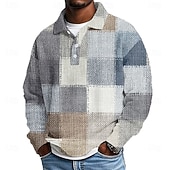 economico Polo geometrica da uomo-Per uomo Blocco di colori A quadri Magliette Polo a Nido d'Ape Manica Lunga Magliette polo Bavero Abbigliamento Sportivo Casual Scuola Athleisure Abbigliamento quotidiano Stampa 3D Primavera Autunno