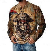 preiswerte Vintage&amp;amp;Retro-Herren Grafik Henley Hemd T-Shirt Langarm Mode Täglich Vintage-Stil Lässig Ferien Ausgehen Herbst Frühling &amp; Herbst Dunkel Braun Henley Henley T-Shirt