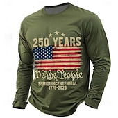  4. juli 2026 250. minnedag Herre 3D Print US Flag Crew Neck Lang erm T-skjorte Casual Daglig