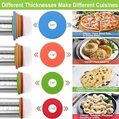 voordelige Keukengerei &amp; Gadgets-Deegroller met verstelbare dikte en mat, roestvrijstalen deegroller met maatverdeling, verstelbare dikte voor het bakken, inclusief mat en deegset voor gemakkelijk uitrollen.