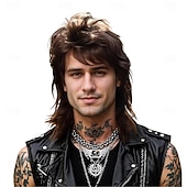 Недорогие Исторические парики-Мужской парик в стиле 80-х, рок-муллет, ретро-прическа коричневого цвета для косплея и вечеринок. &amp;винтажная мода