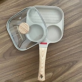 ieftine Ustensile de Gătit-Tigaie antiaderentă pentru ouă cu 4 cavități, tigaie din aluminiu anodizat dur cu mâner din oțel inoxidabil, compatibilă cu aragazul cu inducție și gaz, tigaie multifuncțională cu fund plat pentru