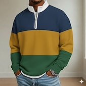 baratos Polo Geométrico Masculino-Homens Riscas Pólo Manga Longa Colarinho Clerical Roupa Esportiva Férias Roupa Esportiva Casual / Diário Impressão 3D Bloco de cor Primavera Outono Azul Preto Azul Marinha