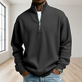 economico T-shirt in velluto a coste-Per uomo Camicia di Velluto a Coste Maglietta Manica Lunga Zip a un quarto Autunno Primavera &amp; Autunno Tinta unica Moda Moderno Casual Con zip Caldo Casuale All'aperto Casual Nero Blu scuro Grigio