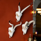 ieftine Sculpturi-Decor de perete nordic cu craniu de animal viking, ornament suspendat din rășină cu craniu de berbec artificial, pentru casă, bar &amp;decorațiuni de perete pentru restaurant, petrecere &amp;recuzită