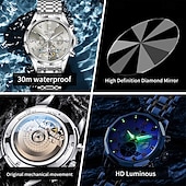 halpa Mekaaniset kellot-OLEVS miesten automaattikello nahkahihna kalenteri luurankokellotaulu trendiklassikko vedenkestävä Moonswatch rannekello 7009