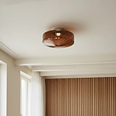 cheap Flush Mounts &amp; Semi Flush Mounts-Green/AmberCeiling Light Fixture Retro Glass Flush Ceiling Light Farmhouse Semi-Flush Mount Fixture with Drum-Shaped Glass Shade flush light suitable for hallways bedrooms living rooms and bathroom