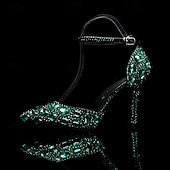 preiswerte Klassische Pumps-Damen Cocktail Club Party Strass Kristall Schnalle Stiletto Spitze Zehe Mode Niedlich luxuriös PU Schnalle Silber Rot orange Schwarz und Violett