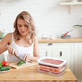 levne Úložné stojany-1/2/3/4vrstvé stohovatelné vzduchotěsné nádoby na potraviny s víky, určené pro efektivní organizaci v chladničce, ideální na sýry, uzeniny, ovoce, zeleninu, organizér do chladničky šetří místo