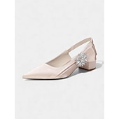 baratos Mãe da Noiva/Namorado-Sapatos de salto bloco com bico fino em cetim rosa claro para mulheres - elegantes sapatos de festa com detalhes florais e cristais, perfeitos para a mãe da noiva ou para um casamento urbano