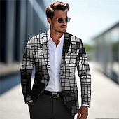 Недорогие Мужские печатные пиджаки-Муж. Контрастных цветов В клетку Градиентная рампа Длинный рукав Отложной Деловые Офис Носить на работу На выход Пуговицы С принтом Мульти карман