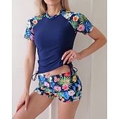 Χαμηλού Κόστους Rash Guards One Pieces-Γυναικεία Προστατευτικά Μαγιό με φλοράλ print Μαγιό Φλοράλ Πολύ Ελαφρύ (UL) Προστασία UV Ελαστικό Κοντομάνικο Μαγιό Σέρφινγκ Ψαροντούφεκο Καλοκαίρι