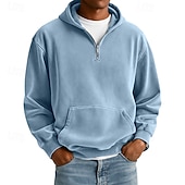abordables sudaderas basicas hombre-Hombre Sudadera Sudadera Con Capucha Sudadera con capucha y cremallera de un cuarto Rojo tinto Verde Claro Azul Marino Gris Claro Azul claro Con Capucha Plano Bolsillo canguro Deporte Casual Diario