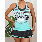 Χαμηλού Κόστους Τανκίνι-Γυναικείο Μαγιό Ταγκίνι 2 Τεμαχίων Φούστα Έλεγχος Κοιλιάς Ψηλός Ορθοστάτης Σλιμ Ανοιχτή Πλάτη Διακοπές Παραλία Φορέματα Σημαία Ράσβερ  U Λαιμός Αμάνικο