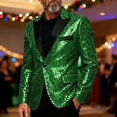 economico Blazer Classici da Uomo-Per uomo Blazer Cocktail party Ricevimento di matrimonio Moda Casual Primavera &amp; Autunno Poliestere Semplice Tasca Bottoni Confortevole Monopetto Giacca Rosso Oro Verde