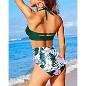 economico Surfing Tankinis &amp; Bikinis-Per donna Costume da bagno Bikini a vita alta con volant 2 pezzi Tropicale Senza schiena Protezione UV Alta elasticità Senza Maniche Costume da Bagno Surf Immersione Snorkeling Estate