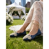 economico sposa-ballerine da donna con punta affilata e decorazioni di perle, eleganti scarpe da sposa slip-on per spose e ospiti, perfette per il giardino all'aperto &amp;cerimonie sul prato