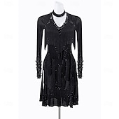 cheap Competition Dress-Latin Dance Dress Tassel Splicing Crystals / Rhinestones Women's Training Performance Long Sleeve High Spandex Polyester