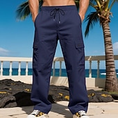 baratos Calças Cargo-Homens Calças Cargo Calças Calças largas Com Cordão Cintura elástica Bolso multi Tecido A Prova de Vento Conforto Diário Ao ar livre Feriado Roupa de rua à moda Preto Verde Tropa