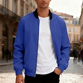 economico Giubbotti Casual-Per uomo Giacca Leggera Giubbotto bomber Giacca Casual Casuale Quotidiano Leggero Tasca Primavera Autunno Semplice Streetwear Elegante Colletto Mao Regolare Blu Nero Giallo Rosso Blu marino Giacca