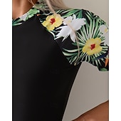 Χαμηλού Κόστους Rash Guards One Pieces-Γυναικεία Προστατευτικά Μαγιό με φλοράλ print Μαγιό Φλοράλ Πολύ Ελαφρύ (UL) Προστασία UV Ελαστικό Κοντομάνικο Μαγιό Σέρφινγκ Ψαροντούφεκο Καλοκαίρι