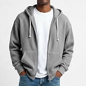 billiga bashuvtröjor för män-Herr Huvtröja Huvtröja med dragkedja Våffla hoodies Ljusgrå Huva Slät Dragkedja Strukturerad Ledigt Dagligen Sport &amp; Utomhus Streetwear Häftig Sportkläder Vår &amp; Höst Kläder Pull Tröjor Långärmad Lös
