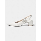 baratos Mãe da Noiva/Namorado-Sapatos de salto bloco com bico fino em cetim rosa claro para mulheres - elegantes sapatos de festa com detalhes florais e cristais, perfeitos para a mãe da noiva ou para um casamento urbano