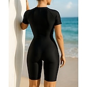 お買い得  ワンピースラッシュガード-女性用 ラッシュガード 水着 ワンピース カラーブロッキング ジッパーを閉める UVプロテクション 弾性ある 半袖 スイムウェア サーフィン ビーチ 水泳 夏